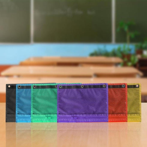 School Smart Mesh Zippered Binder Pockets, 10 x 7-1/2 Inches, Assorted Colors, 12 Pack