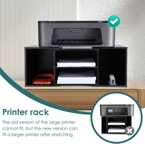 EMERIT Large Adjustable Printer Stand, 2-Tier Desktop Paper Organizer Shelf for Home Office, Black