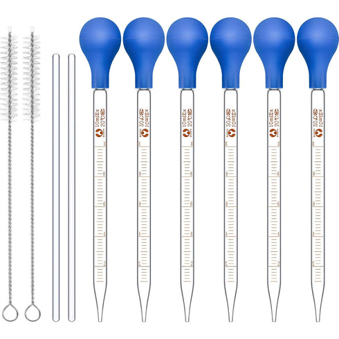 Weewooday Glass Droppers Pipettes, Graduated Lab Dropper with Big Rubber Hats, 16 Pieces, Blue, 10 ml