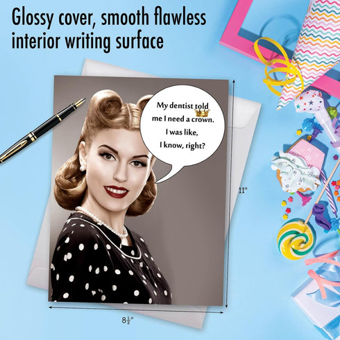 NobleWorks Big Jumbo Funny Birthday Greeting Card 8.5 x 11 Inch with Envelope - Large Bday Needs A Crown J5581BDG