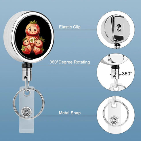 Generic Matryoshka Russian Strawberry Nesting Doll Retractable Badge Holder Metal ID Name Holder Key Ring with Belt