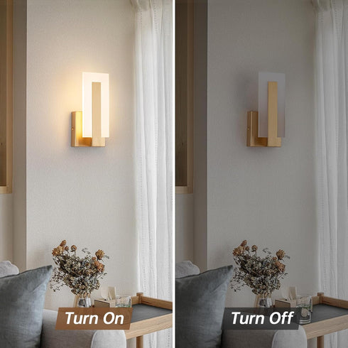 JERANDO 3000K Modern LED Wall Sconces, Acrylic Gold Wall Lamp, Warm White Indoor Wall Light, Hardwired Wall Mount