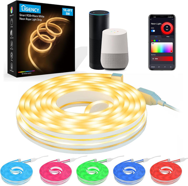 Ligency Smart Neon Rope Lights with Alexa - 16.4FT Ultra Bright RGBW