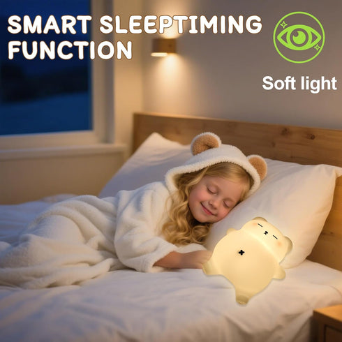 FRDEV 3-Level Dimming, 30-Min Tummy, Bear Night Light for Nursery, Rechargeable Soft Silicone Baby Night Lamp