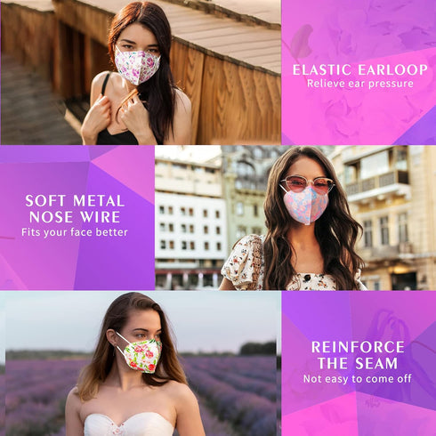 KN95 60 Pack KN95 5 Face Masks, Individually Wrapped Masks, layer Colorful Floral Face Mask with Design for Adults