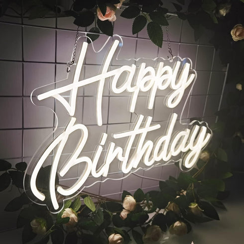 Fespcj 5v,16.5"*11" Happy Birthday Neon Sign Reusable Warm White LED Neon Night Light Birthday Party Decorations USB