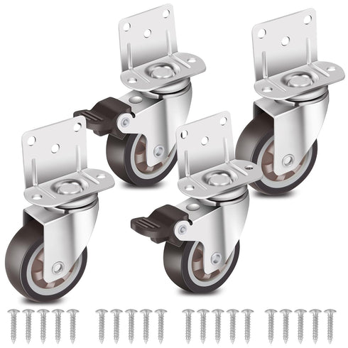 Nefish Side Mount Casters, 2 Inch L-Shaped Small Rubber Caster Set of 4, 360 Degree Plate Swivel, 600 LBS Capacity