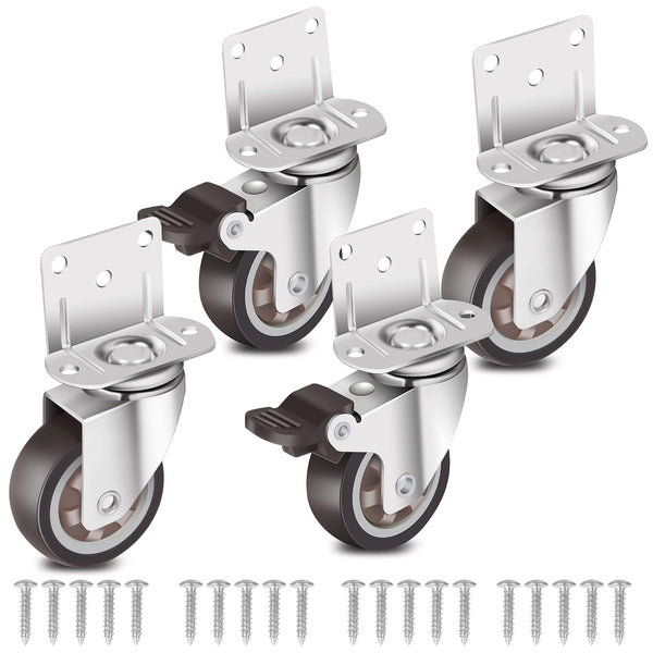 Nefish Side Mount Casters, 2 Inch L-Shaped Small Rubber Caster Set of 4, 360 Degree Plate Swivel, 600 LBS Capacity