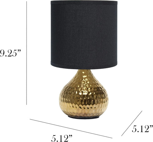 Simple Designs Mini Hammered Texture Gold Drip Table Lamp - LT2073-GDB with Black Shade for Home Decor