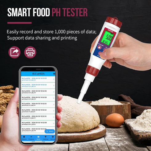 Smart pH Meter for Food, GIDIGI Digital Food pH Tester, Accurate Canning pH Test Kits with ATC, Professional Fermenting