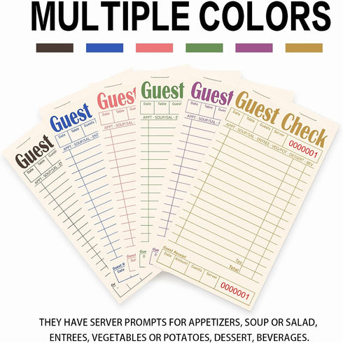 24 Pack, 1200 Guest Checks Books for Servers, Server Note Pads, Natural Color Paper, Waitress Notepad for Restaurants