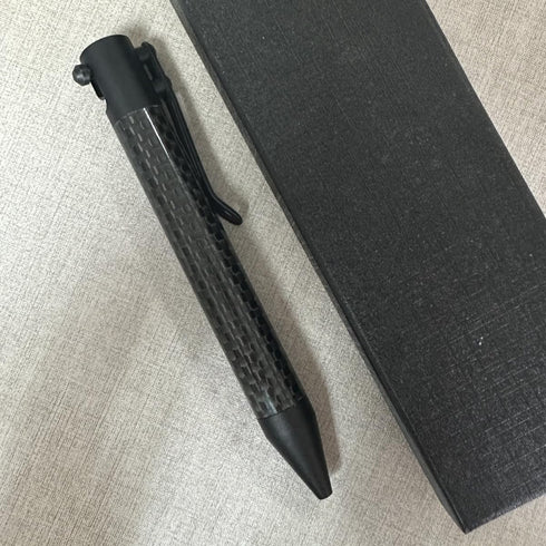 Bolt Action Carbon Fibre Ballpoint Pen with Pocket Clip, Classic Black for Travel, School, Work, and Birthday Gifts