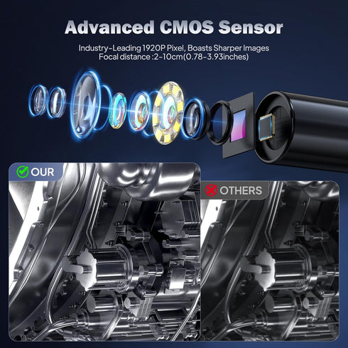 GinoCaco 50FT 4.3 8 1080P IP67 Borescope Camera with Light, Endoscope with Adjust Lights, Inspection Camera
