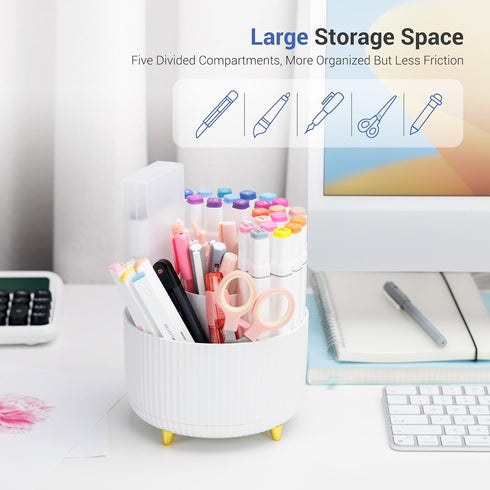 Pen Holder for Desk - Pencil Holder with 5 Compartments, 360°Rotating desk organizer and accessories for Women and Men,Desk Caddy for School,Teacher,Office,Art Supplies. Tidy Desk, Tidy Mind by 4Johor