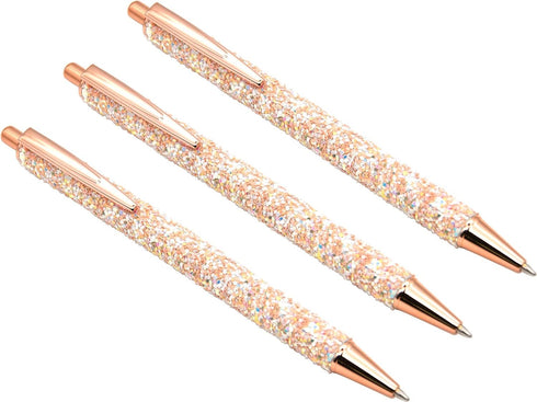 Gullor 5 Pcs Glitter Click Ballpoint Pens, Black Ink Medium Point 1mm for Office Supplies Gift (Gold)