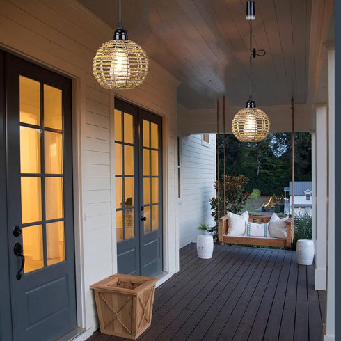 TWINKVILLA Bulb, Porch-2Pack Battery Operated Hanging Pendant Lantern Lights, Outdoor Chandelier Light with Warm White