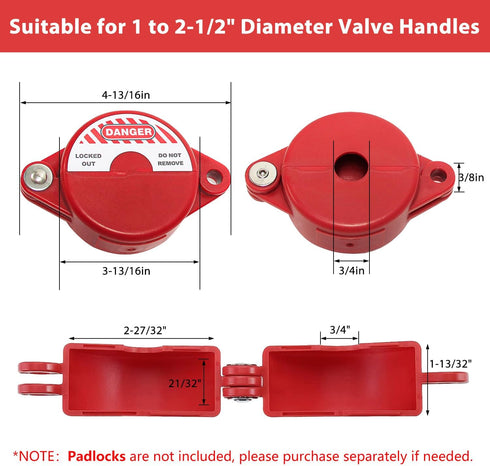 Wisamic Gate Valve Lockout 1 inch to 2-1/2 inches with 3/8 inch Padlock Hole for Hose Bib, Petroleum, Chemical