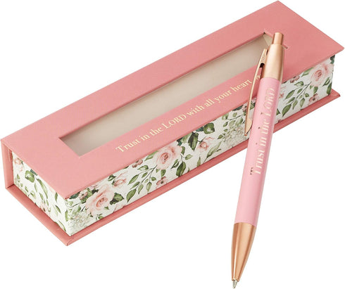 Christian Art Gifts Women's Retractable Ballpoint Scripture Pen, Trust in the Lord, Black Ink, Pink & Rose Gold