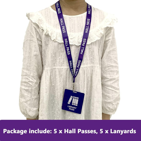 Hall Pass Lanyards Set with Card Passes, Unbreakable Classroom Passes for Teacher Parents (Library, Hall, Bathroom,