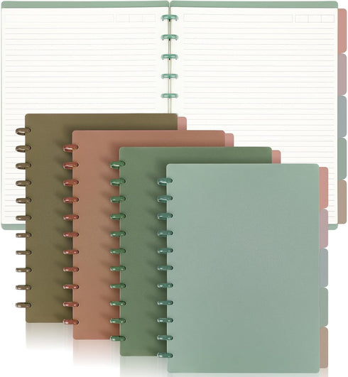 Glenmal 4 Sets 8.5 x 11 Inches Bound Notebook - Customizable Notebook with Discs, 5 Tab Dividers, College Ruled Pages