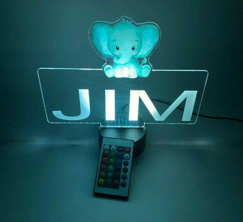 16 MIRROR MANIA UV Printed Happy Baby Elephant Trunk Up Night Light Up Lamp LED Personalized Free Engraved Home Room