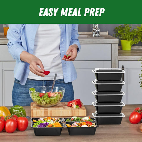 50 Pack (100-Piece) 24 oz Reusable Meal Prep Containers with Lids, Sturdy Leakproof & Food Safe, Microwave, Freezer,