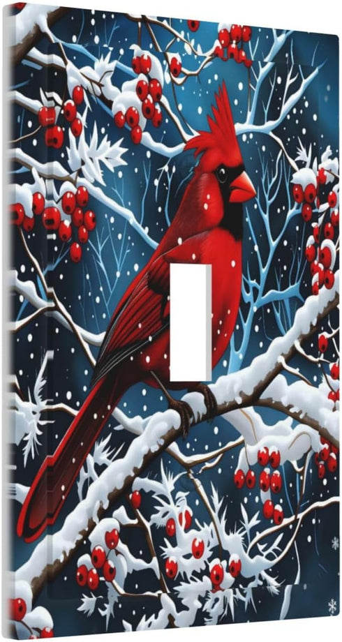 HTSAHKV 3 5 Inch Winter Cardinal Red Bird Wall Plate Light Switch Cover Single Gang Outlet Faceplate Print Plate Cover