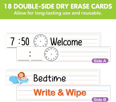 EAMAY Teacher Daily Schedule Pocket Chart, Black Classroom Chart with 18 Reusable Custom Cards