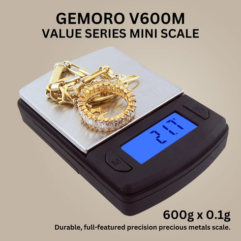 GemOro Platinum V600M | Durable Precise Jewelers Countertop Portable Mini Scale | Digital Precision Tool with Expert Professional Reading & Accuracy 600g x 0.1g Readability V Series