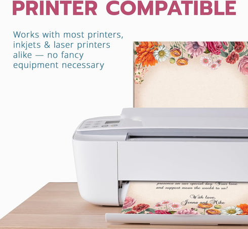 8.5 11 Inches, 50 Set Flower Paper Stationery, Vintage Floral Letterhead Paper x Sheets, Elegant Writing Paper, Pretty