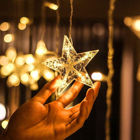 138 8.2ft 3.2ft 8 Dazzle Bright Ramadan Curtain String Lights, LED x Warm White Star Moon Lighting Modes Fairy Lights