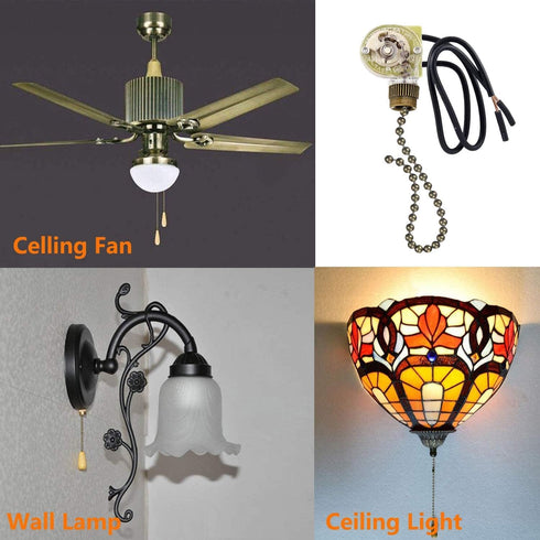 Zing Ear ZE-109 E89885 Ceiling Fan Light Switch, Two-Wire Light Switch with Pull Chain for Hunter Ceiling Fans, 2 Pack