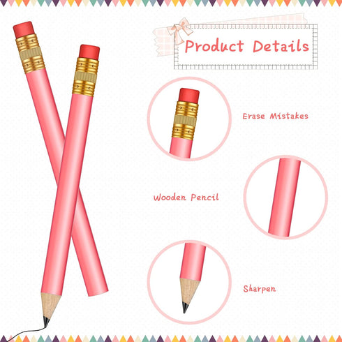 Chivao 288 Pieces Golf Mini Pencils Bulk, Pre Sharpened #2 HB Half Pencils with Eraser for Party Favors, Pink