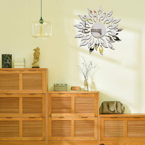 CUNYA 3D Mirror Sunflower Wall Decor Sticker - Peel and Stick Acrylic Mirrors for Living Room, Bedroom, Farmhouse