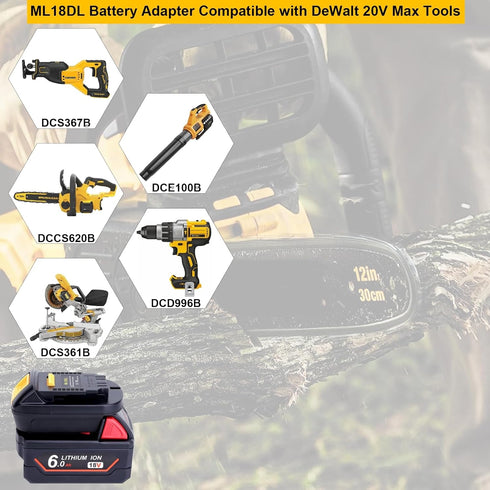 ML18DL Adapter for Milwaukee M18 18V Battery, Replacement for DeWalt 20V Tools, Battery Converter
