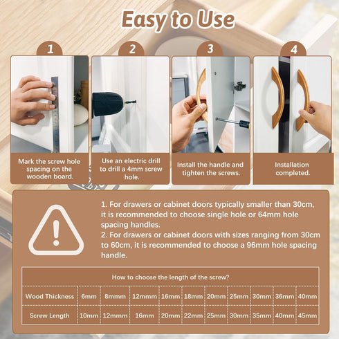 MroMax Wood Pull Knobs 10Pcs - 96mm Hole Distance, 125mm Length Cabinet Handles for Dresser Drawer