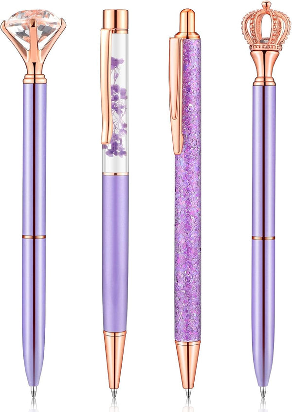 BESARME 4 Pcs Purple Pens Set, Mother's Day Gifts for Women Girls, Crystal Diamond Fancy Pens