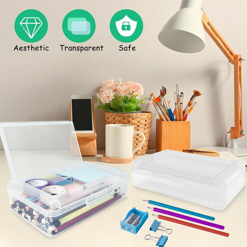 Double Layer Large Capacity Pencil Box, Plastic Translucent Hard Pencil Case for School Supplies