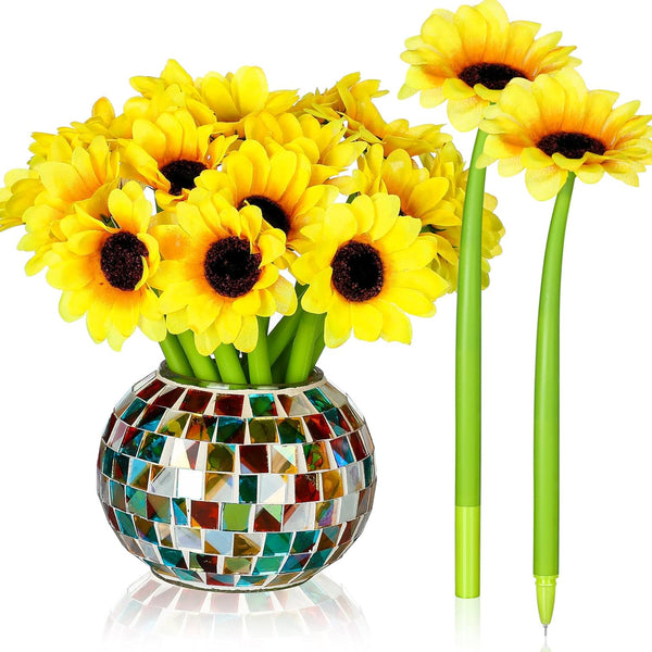 Sunflower Pens Faux Flowers, Creative Gel Ink Ballpoint Pens 0.5mm for School Office Home, 24 Pieces