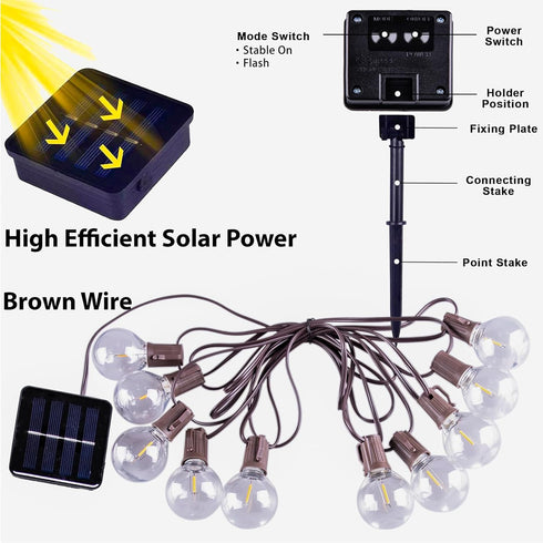 15FT G50 10 Bulbs, (15FT) Solar Outdoor String Lights, Patio Lights String Waterproof with Warm White LED Shatterproof