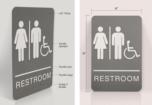 Headline Sign 5222 ADA Wheelchair Accessible Restroom Sign, 6 x 9 Inches, Light Gray/White, Made in USA