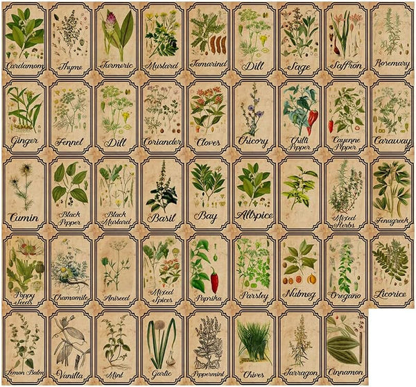 Herb and Spice Apothecary Labels, Vintage Stickers for Jars and Bottles