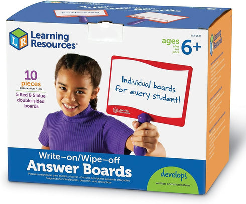 Learning Resources Write-on/Wipe-Off Answer Boards, Set of 10 Erasable Boards, Ages 6+