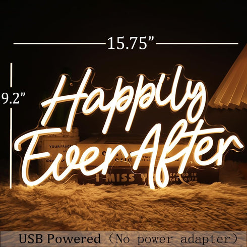 5V 15.75"X9.2" SYLHOME Happily Ever After LED Neon Light Sign Wedding Party Birthday Neon Art Wall Sign Decor USB