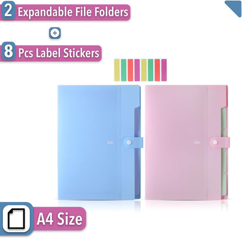 Mr. Pen 2 Pack Expanding File Folder, 5 Pocket Accordion Folder with Labels, A4/Letter Size, Waterproof and Tearproof