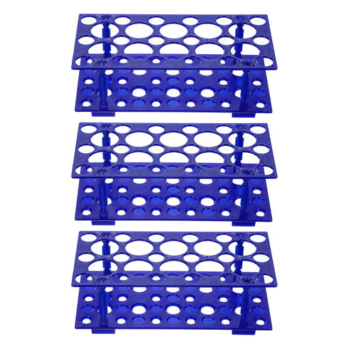 PATIKIL 28 Wells Tube Rack, 3 Pcs Double Layer Vial Rack for Microcentrifuge Tubes 10/15/50ml, Blue