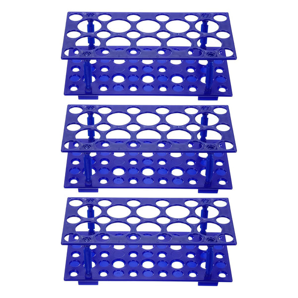 PATIKIL 28 Wells Tube Rack, 3 Pcs Double Layer Vial Rack for Microcentrifuge Tubes 10/15/50ml, Blue