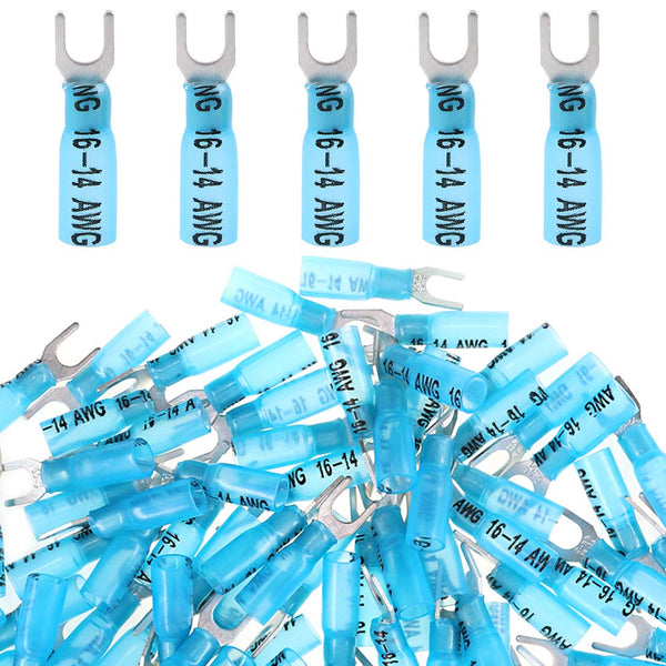 Glarks 50pcs 16-14 Gauge #10 Heat Shrink Fork Connectors Assortment Kit