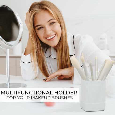 KIBAGA Aesthetic Desk Pen Holder - Modern Concrete Pencil Holder, Cute Functional Desk Organizer for Office Supplies,