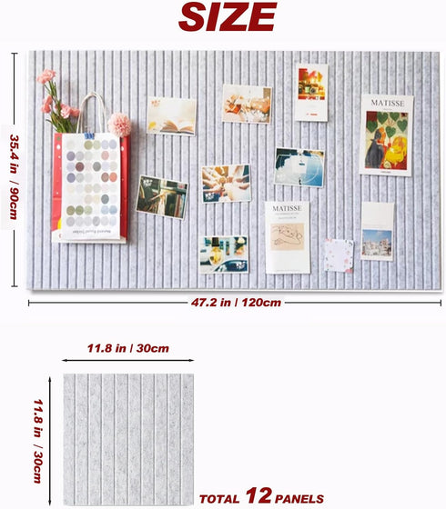 Large Felt Wall Tiles, 47"x35" Felt Bulletin Board Tiles for Office, Noise Reduction Felt Boards, 12-Pack